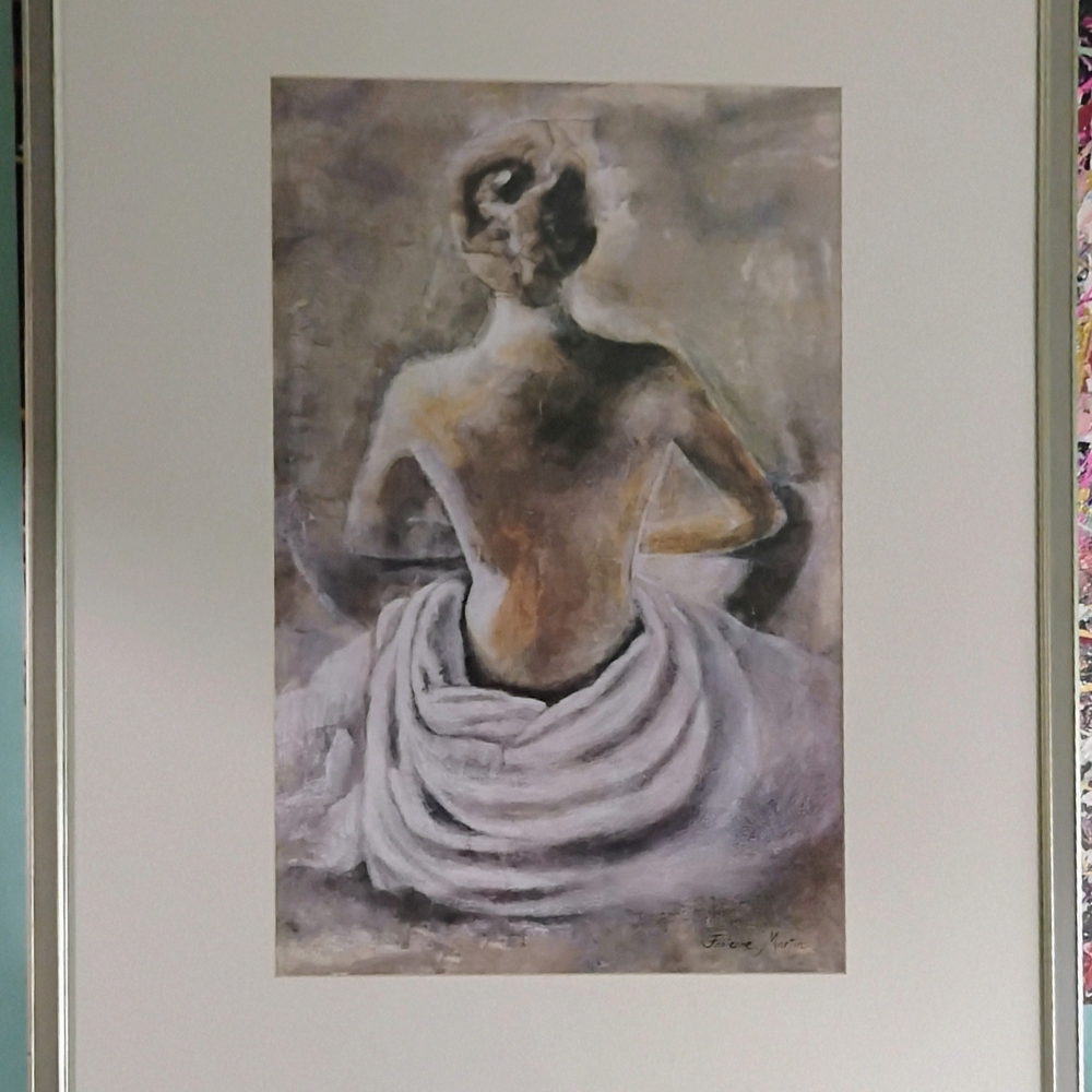 Muted Gray Portrait Painting with Elegant Drapery and Soft Contours